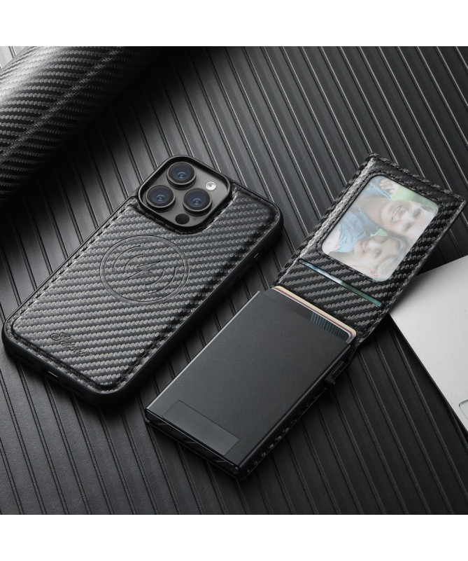 Coque iPhone 13 Pro SUTENI H19 Magnétique Fibre Carbone avec Porte-Car