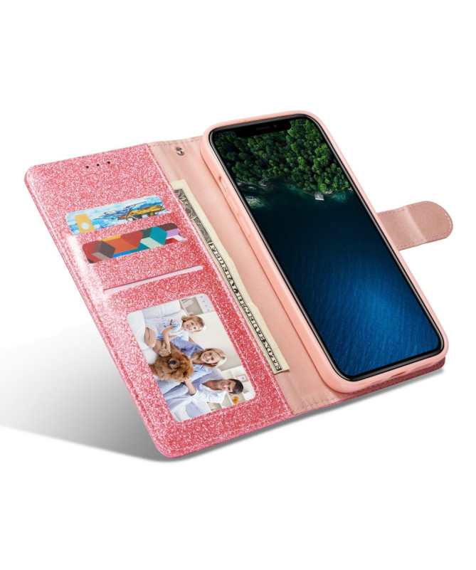 Housse iPhone 13 Mini Pailletée avec Fermeture Magnétique et Support