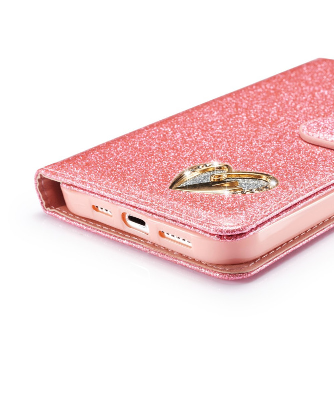 Housse iPhone 13 Mini Pailletée avec Fermeture Magnétique et Support