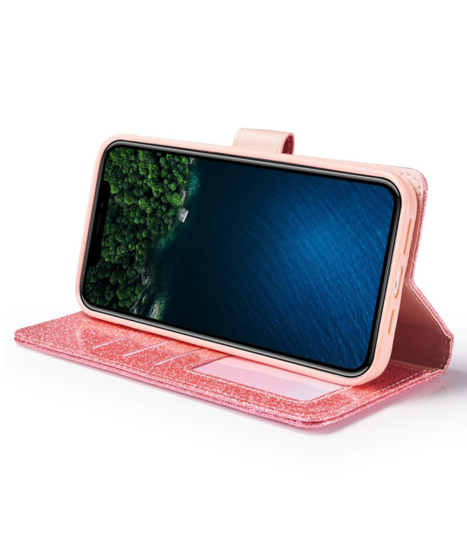 Housse iPhone 13 Mini Pailletée avec Fermeture Magnétique et Support