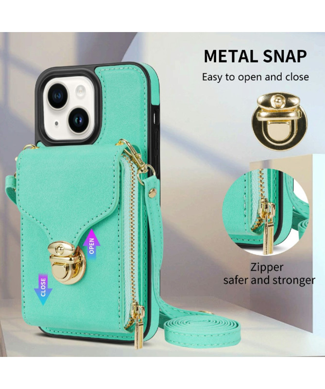 Housse iPhone 13 mini Portefeuille Fermeture Éclair avec Dragonne Modèle 3