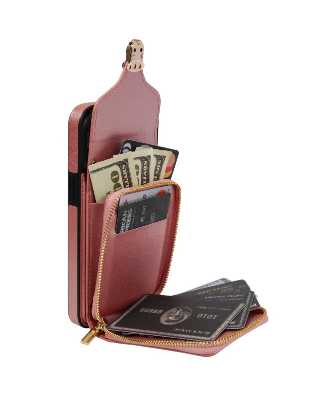 Housse iPhone 13 mini Portefeuille Fermeture Éclair avec Dragonne Modèle 3