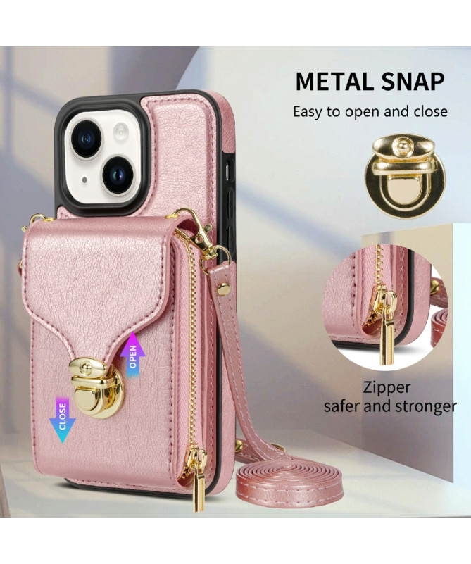 Housse iPhone 13 mini Portefeuille Fermeture Éclair avec Dragonne Modèle 3