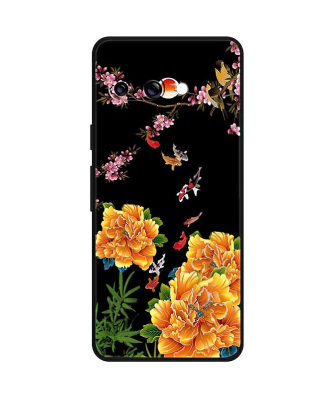 Coque Google Pixel 9a Pivoines Dorées Fond Noir