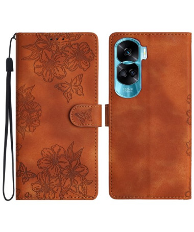 Étui Honor 90 Lite Portefeuille Floral et Papillon