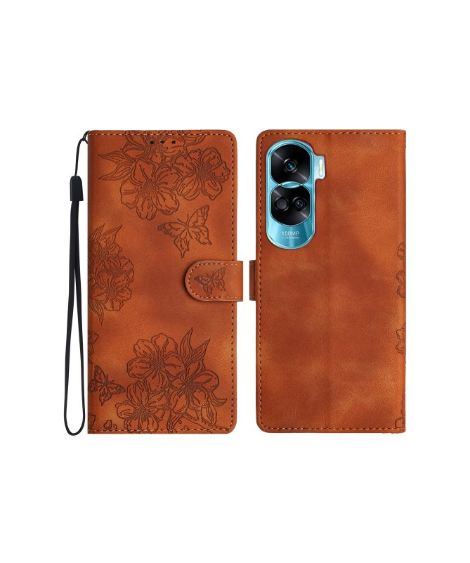 Étui Honor 90 Lite Portefeuille Floral et Papillon