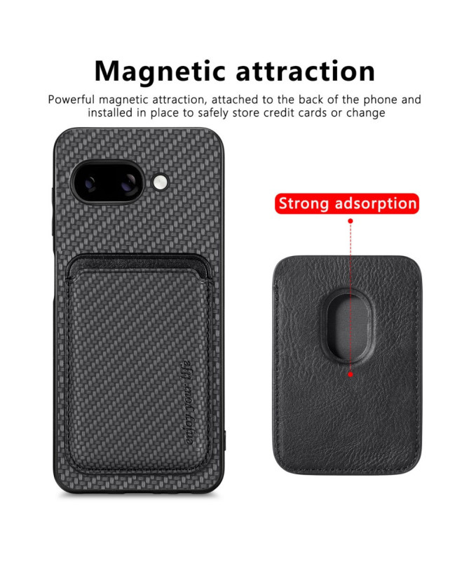 Coque Google Pixel 9a Fibre de Carbone Porte-cartes détachable