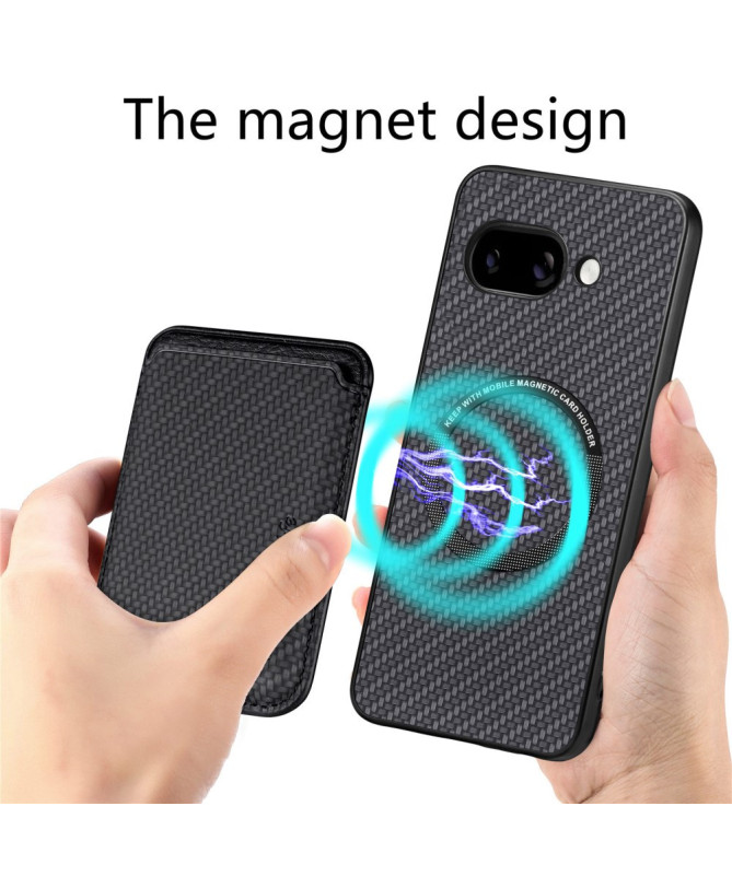 Coque Google Pixel 9a Fibre de Carbone Porte-cartes détachable