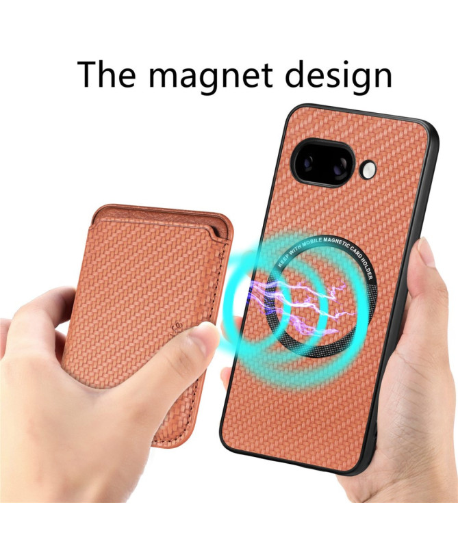 Coque Google Pixel 9a Fibre de Carbone Porte-cartes détachable