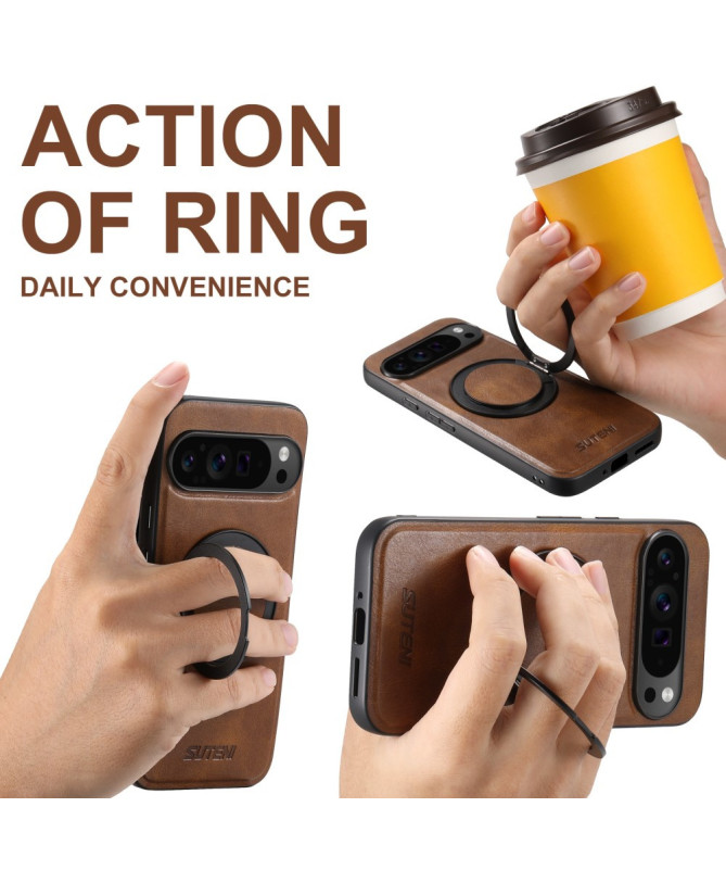 Coque Google Pixel 9 / 9 Pro | Ring Magnétique Effet Cuir Lisse