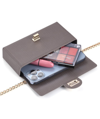CHAINETTE Sac Téléphone et Maquillage à Chaîne Dorée Marron Clair - photo 8