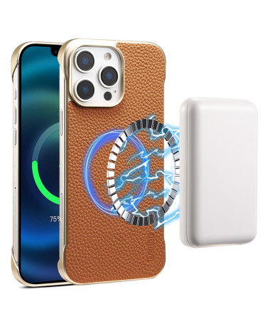 Coque iPhone 16 Pro Donor | Cuir Litchi Magnétique Marron Clair - photo 10