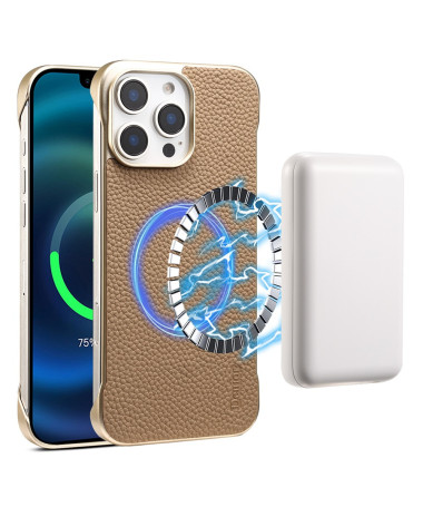 Coque iPhone 16 Pro Donor | Cuir Litchi Magnétique Beige Clair - photo 18