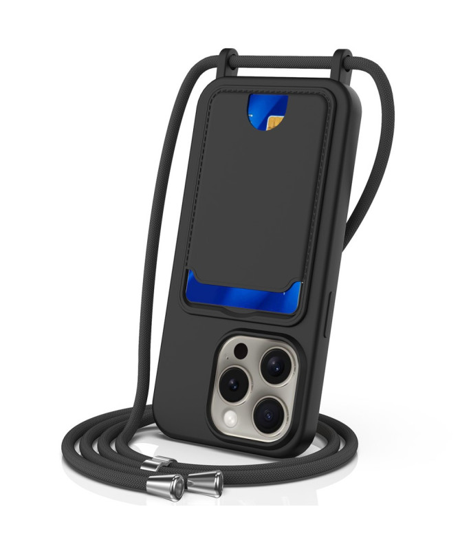 Coque iPhone 16 Pro Silicone Liquide à Cordon et Porte-carte