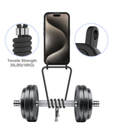 Coque iPhone 16 Pro Silicone Liquide à Cordon et Porte-carte Noir - photo 20