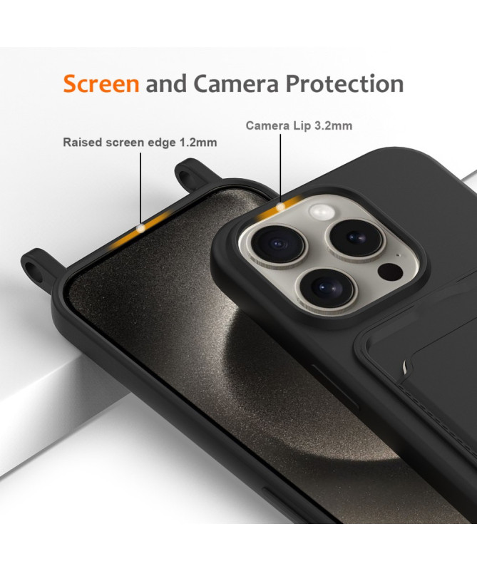 Coque iPhone 16 Pro Silicone Liquide à Cordon et Porte-carte