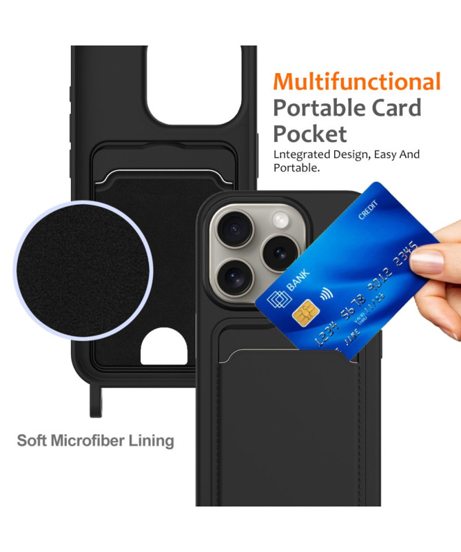 Coque iPhone 16 Pro Silicone Liquide à Cordon et Porte-carte