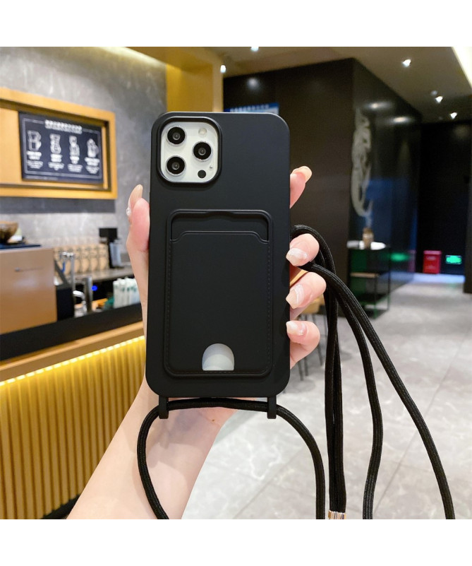 Coque iPhone 16 Pro Silicone Liquide à Cordon et Porte-carte