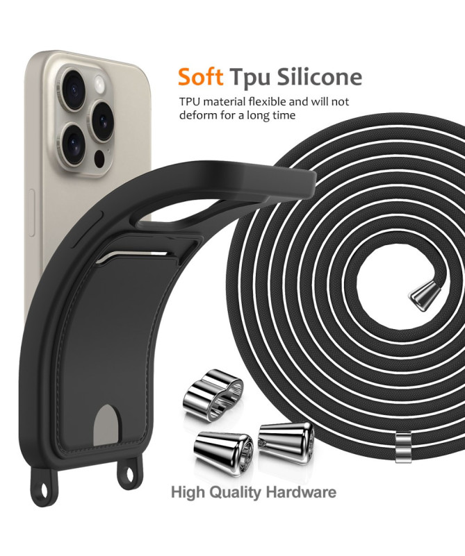 Coque iPhone 16 Pro Silicone Liquide à Cordon et Porte-carte