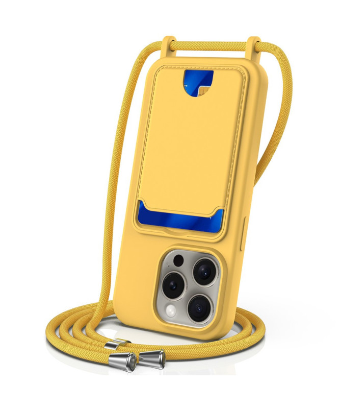 Coque iPhone 16 Pro Silicone Liquide à Cordon et Porte-carte