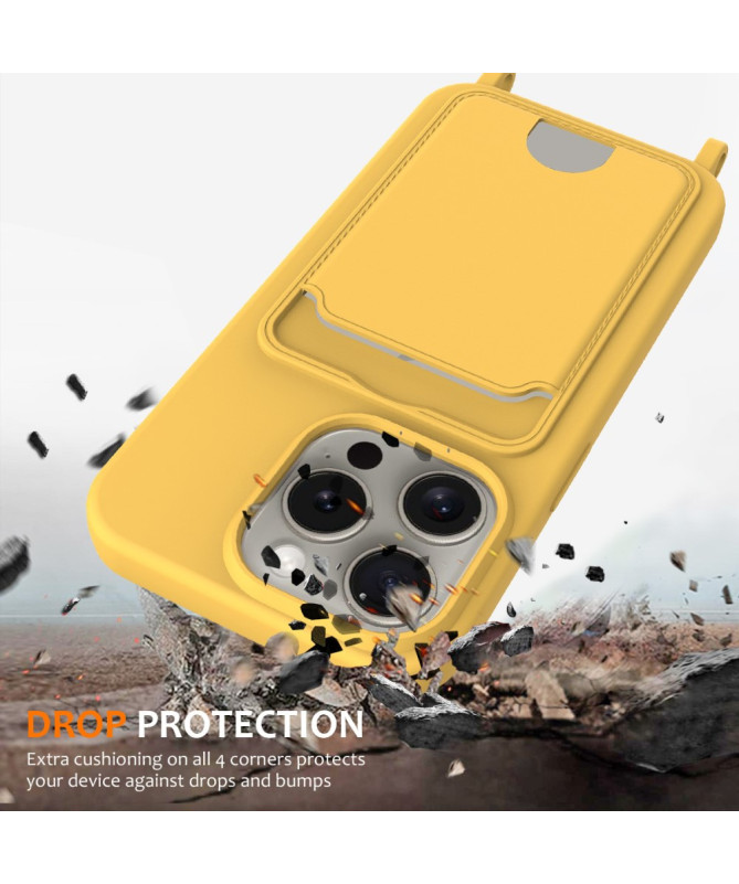 Coque iPhone 16 Pro Silicone Liquide à Cordon et Porte-carte