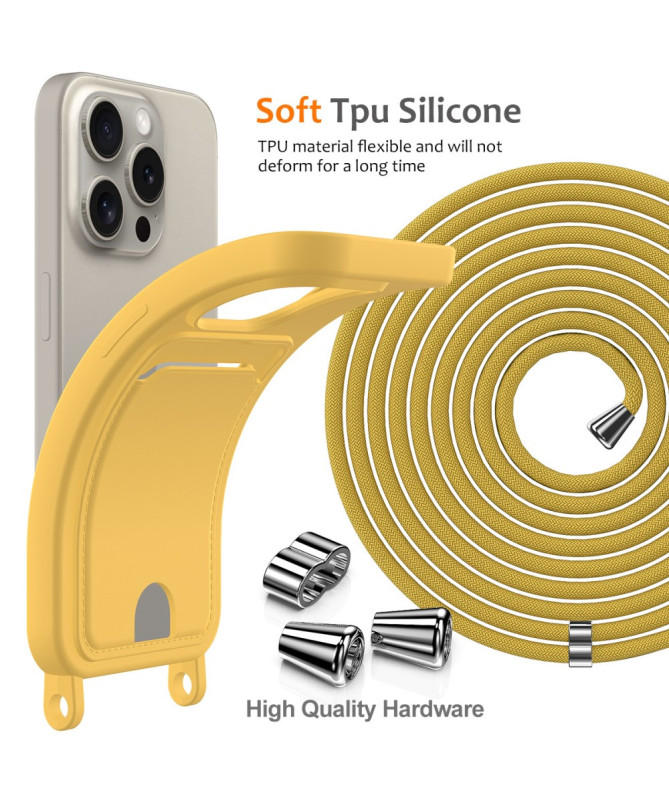Coque iPhone 16 Pro Silicone Liquide à Cordon et Porte-carte