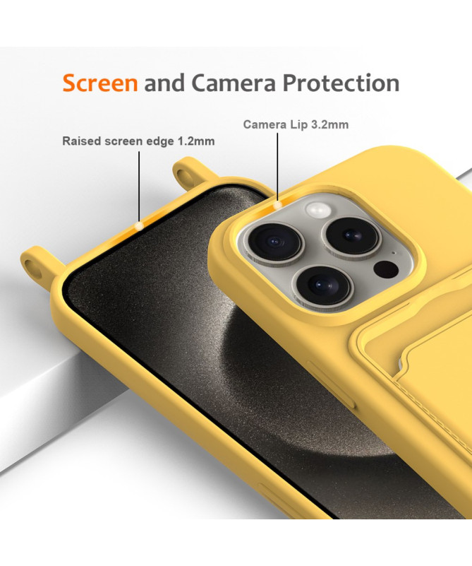 Coque iPhone 16 Pro Silicone Liquide à Cordon et Porte-carte