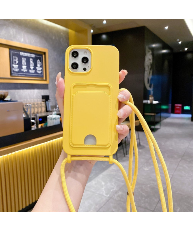 Coque iPhone 16 Pro Silicone Liquide à Cordon et Porte-carte