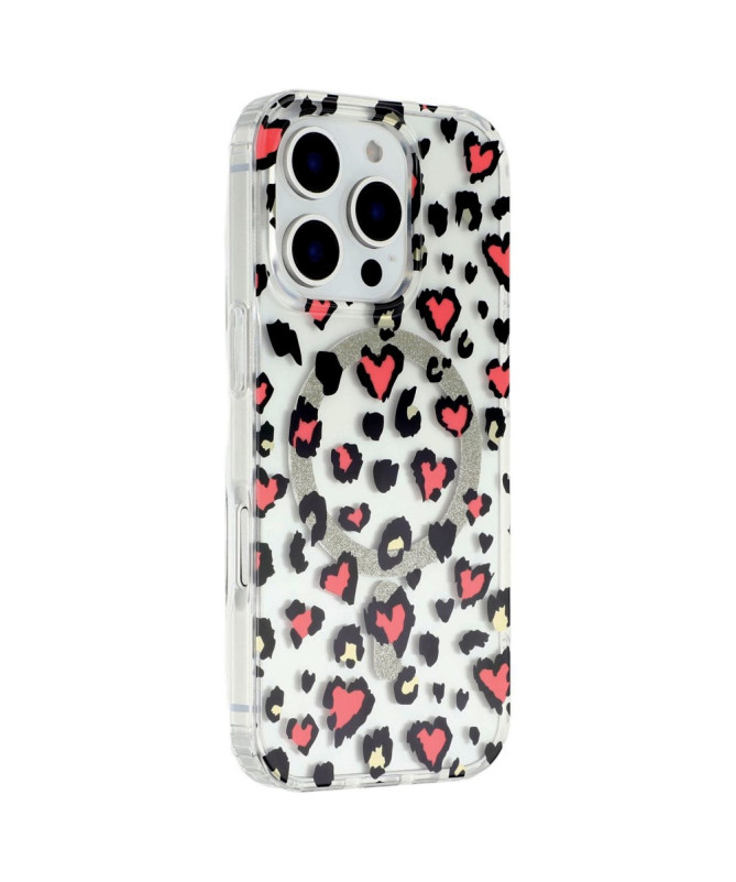 Coque iPhone 16 Pro Magnétique Léopard Cœur