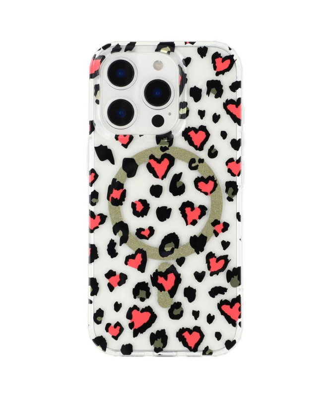 Coque iPhone 16 Pro Magnétique Léopard Cœur