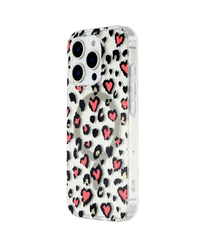 Coque iPhone 16 Pro Magnétique Léopard Cœur