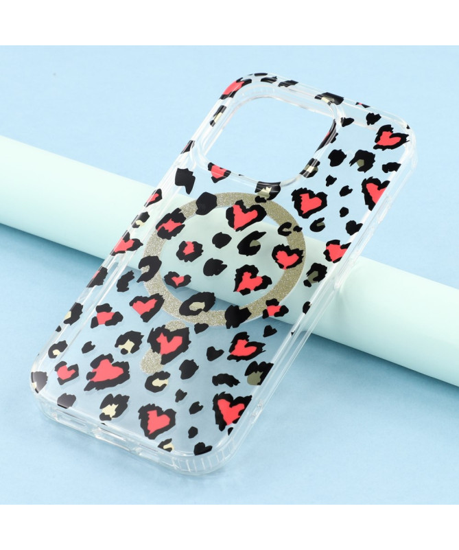Coque iPhone 16 Pro Magnétique Léopard Cœur