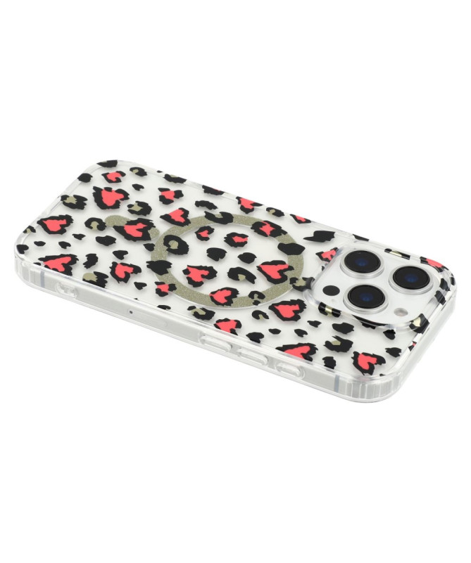 Coque iPhone 16 Pro Magnétique Léopard Cœur