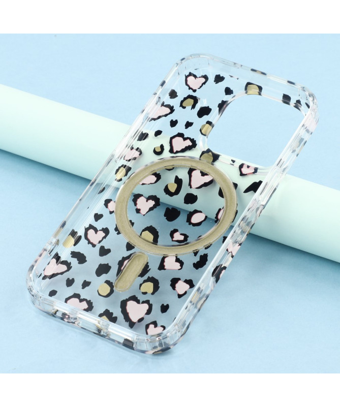 Coque iPhone 16 Pro Magnétique Léopard Cœur
