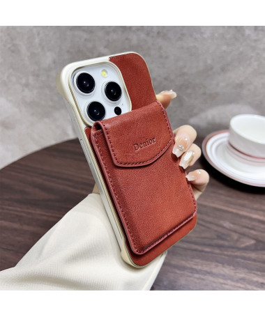 Coque iPhone 16 Pro Cuir Véritable & Porte-Cartes Magnétique Marron - photo 2