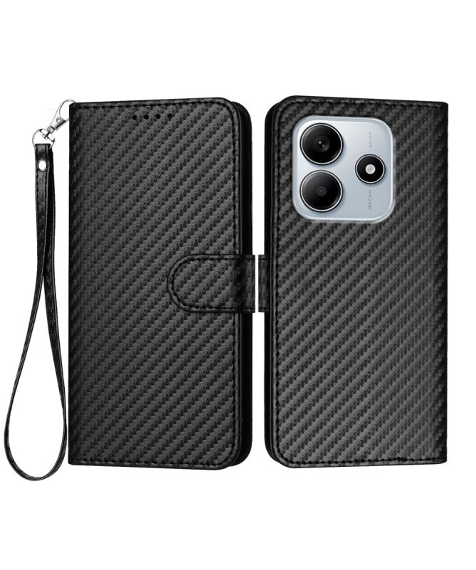 Housse Poco M7 Pro 5G Carbone Fonction Portefeuille avec Lanière