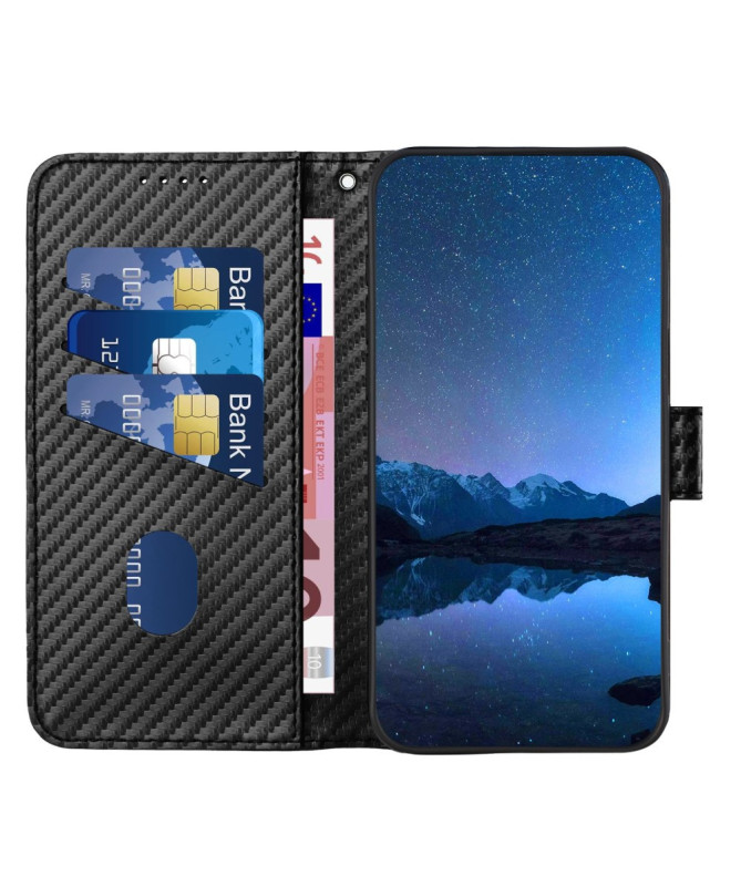 Housse Poco M7 Pro 5G Carbone Fonction Portefeuille avec Lanière