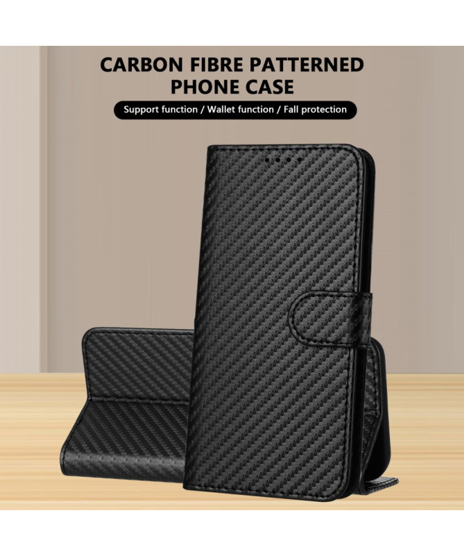 Housse Poco M7 Pro 5G Carbone Fonction Portefeuille avec Lanière