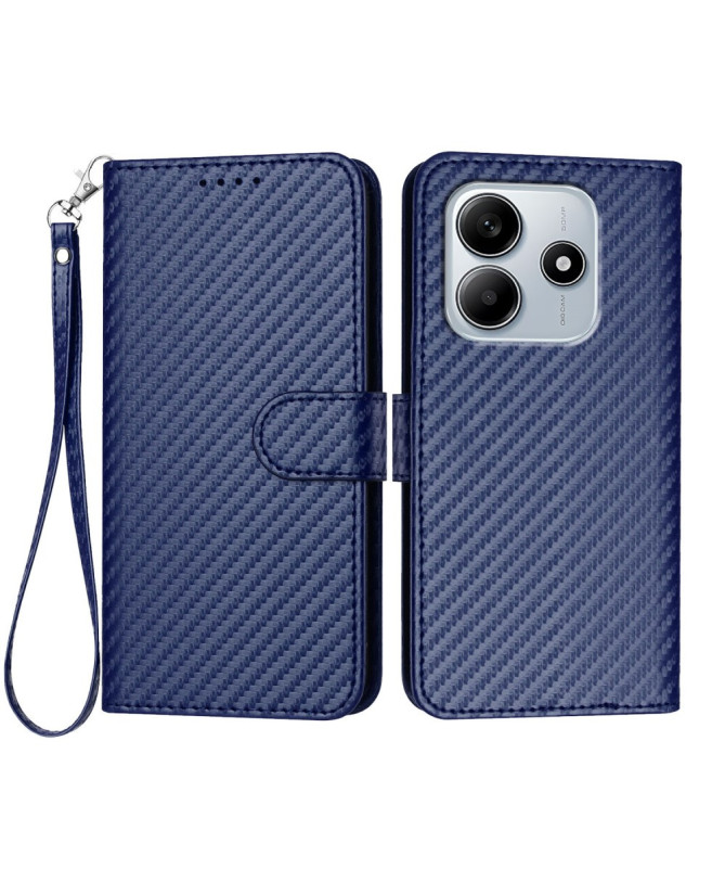 Housse Poco M7 Pro 5G Carbone Fonction Portefeuille avec Lanière
