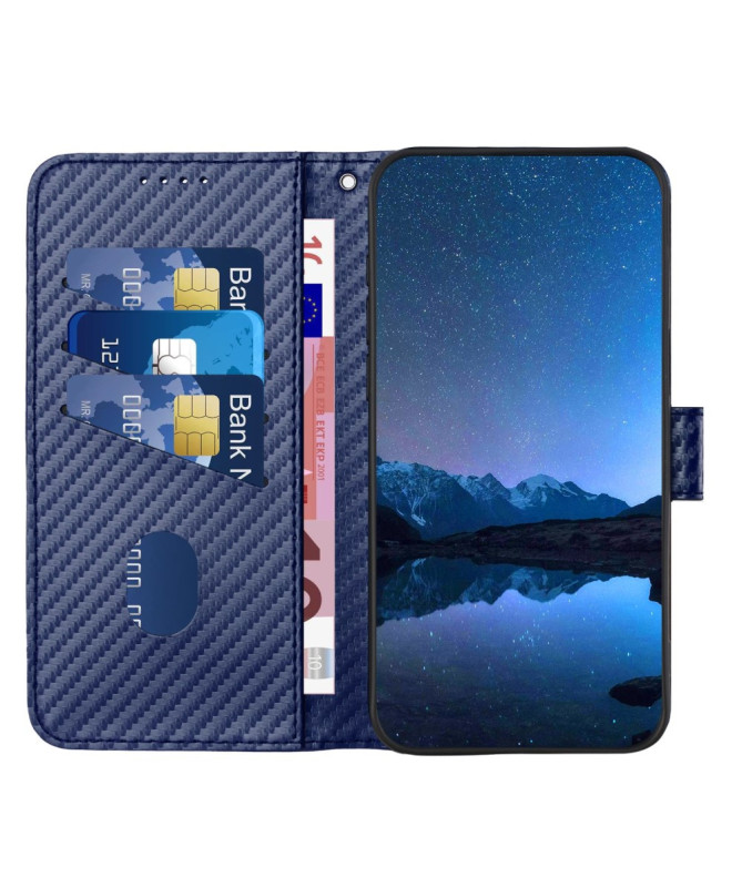 Housse Poco M7 Pro 5G Carbone Fonction Portefeuille avec Lanière