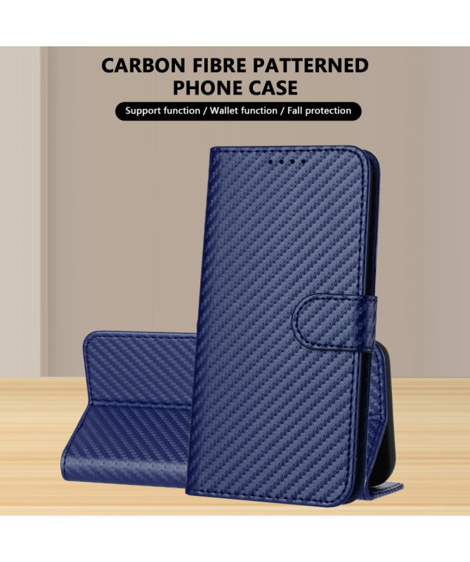 Housse Poco M7 Pro 5G Carbone Fonction Portefeuille avec Lanière