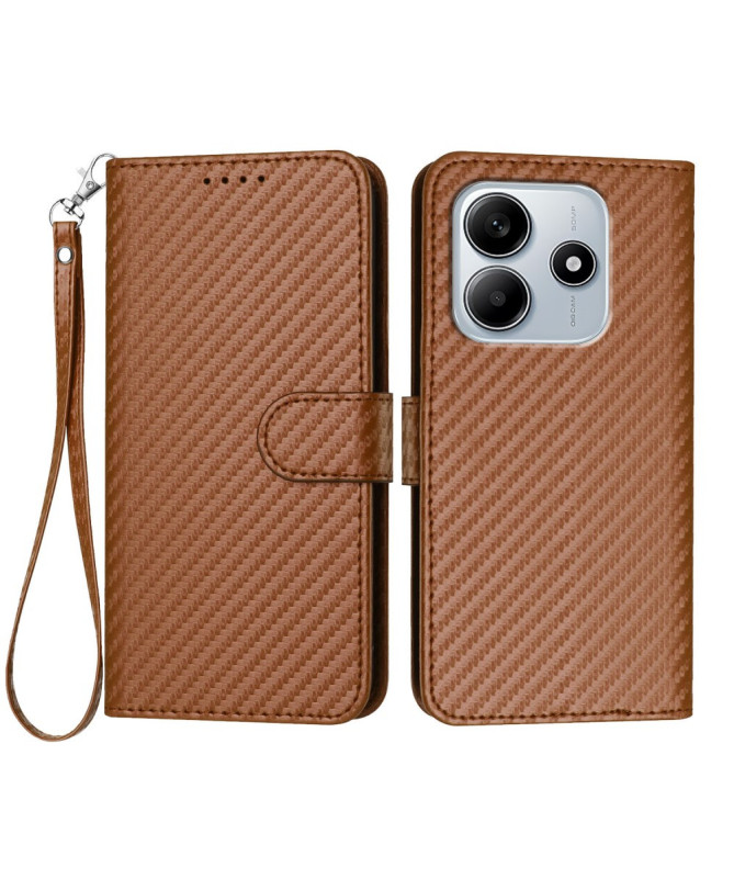 Housse Poco M7 Pro 5G Carbone Fonction Portefeuille avec Lanière