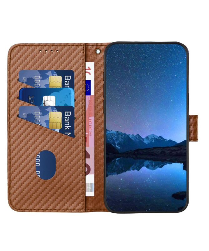 Housse Poco M7 Pro 5G Carbone Fonction Portefeuille avec Lanière