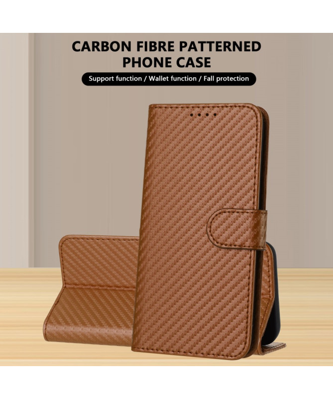 Housse Poco M7 Pro 5G Carbone Fonction Portefeuille avec Lanière