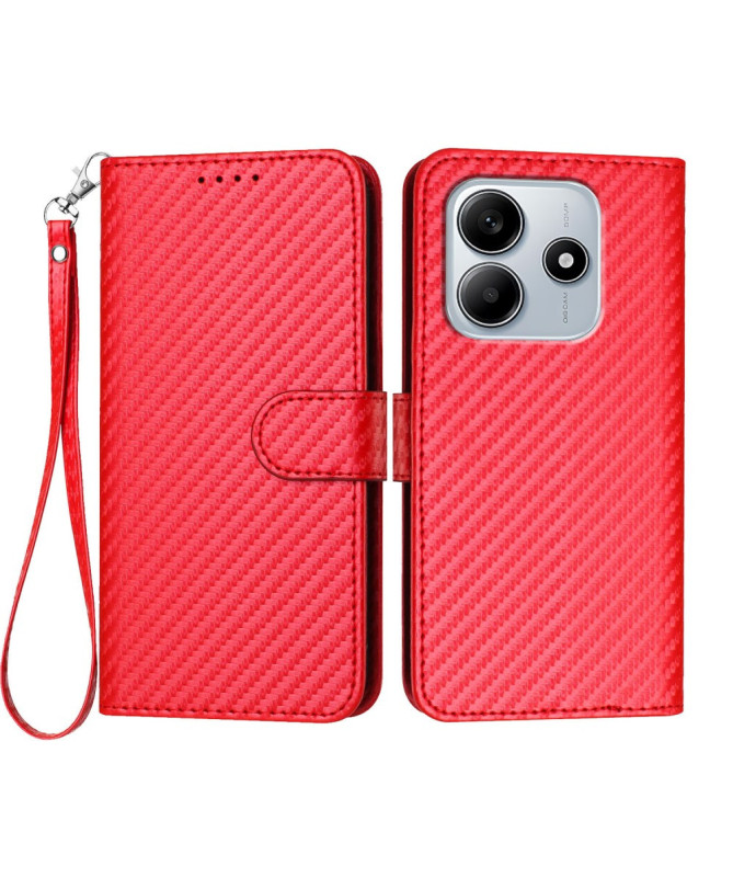 Housse Poco M7 Pro 5G Carbone Fonction Portefeuille avec Lanière