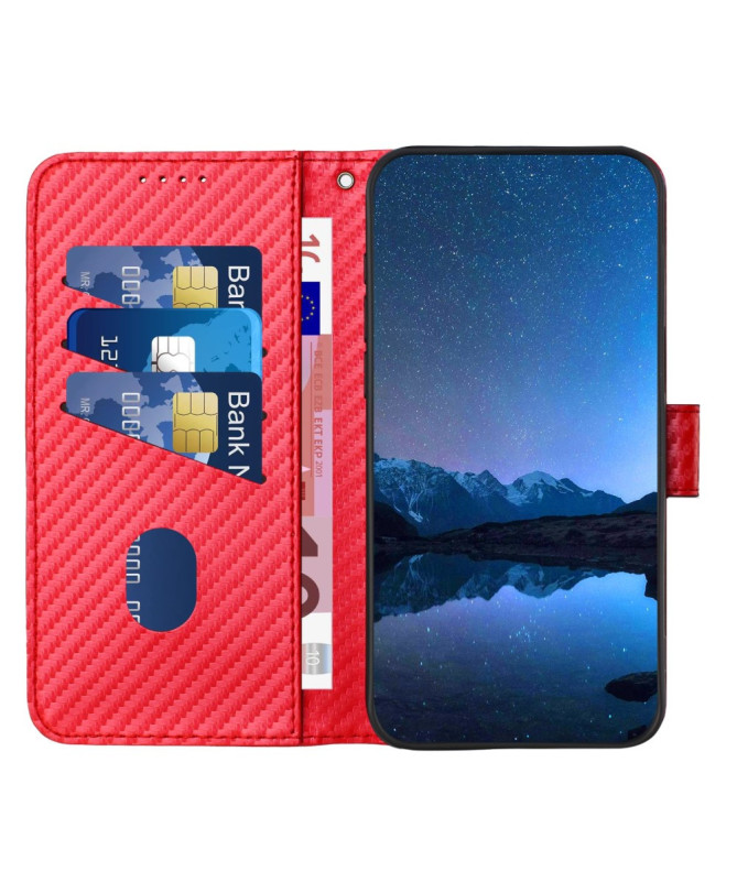 Housse Poco M7 Pro 5G Carbone Fonction Portefeuille avec Lanière