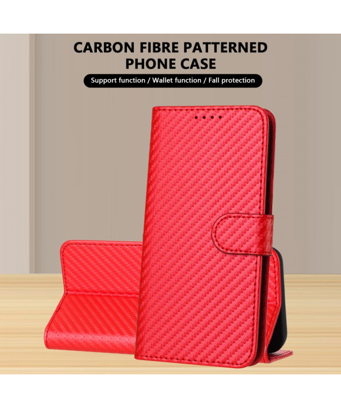 Housse Poco M7 Pro 5G Carbone Fonction Portefeuille avec Lanière