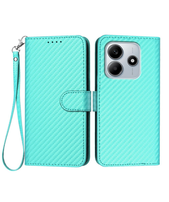 Housse Poco M7 Pro 5G Carbone Fonction Portefeuille avec Lanière