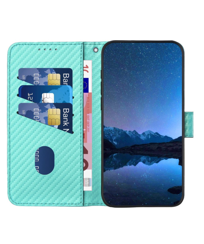 Housse Poco M7 Pro 5G Carbone Fonction Portefeuille avec Lanière