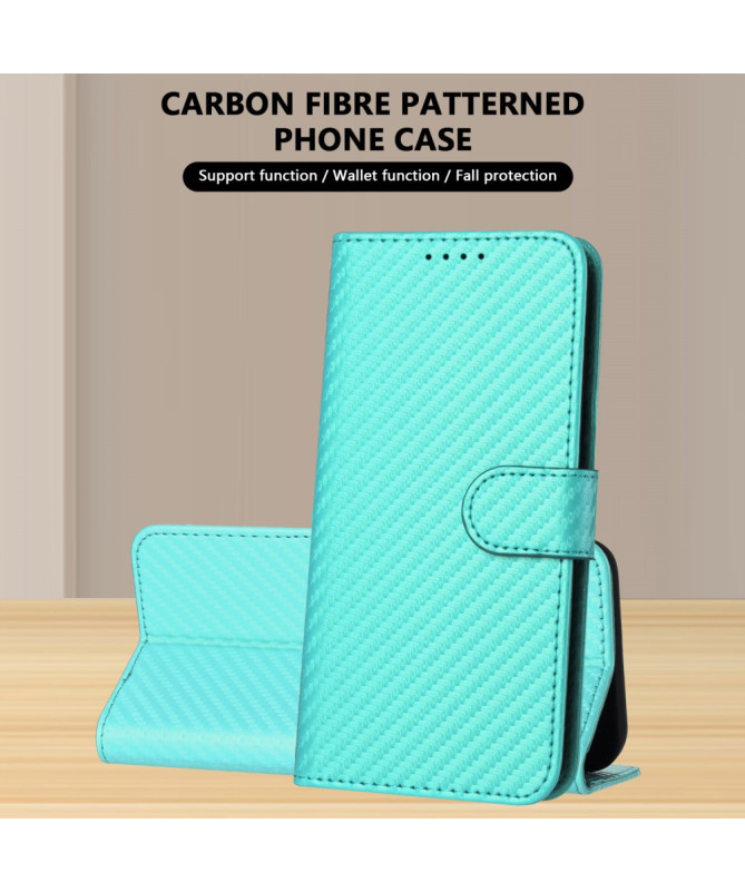 Housse Poco M7 Pro 5G Carbone Fonction Portefeuille avec Lanière
